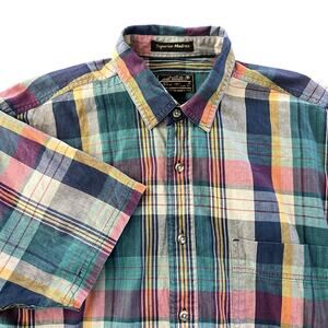 VTG EDDIE BAUER Superior Madras Plaid Short Sleeve Shirt Large 100% Cotton